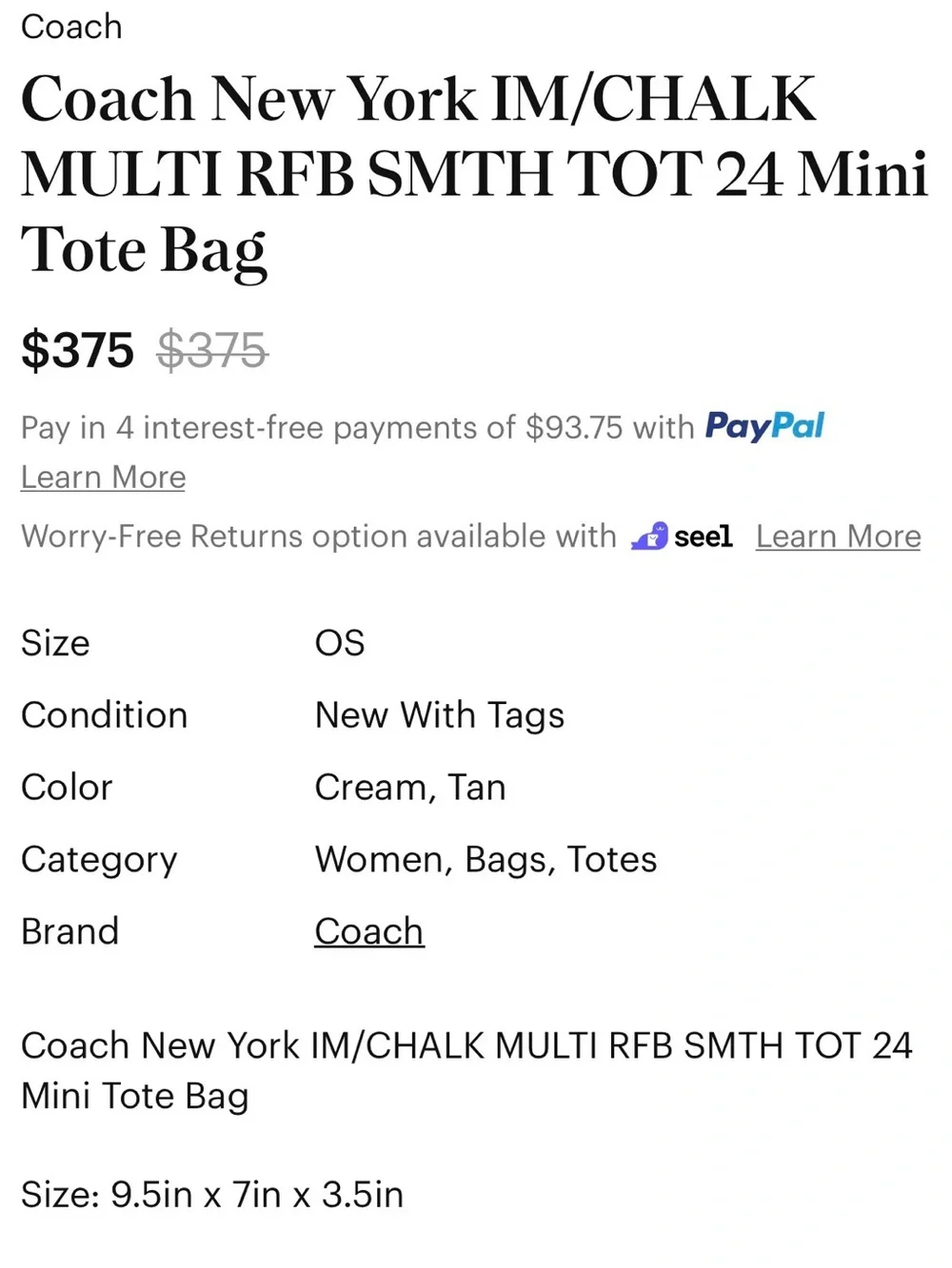 Coach NWT Smith 24  Small Canvas Satchel in Beige and Tan with crossbody strap